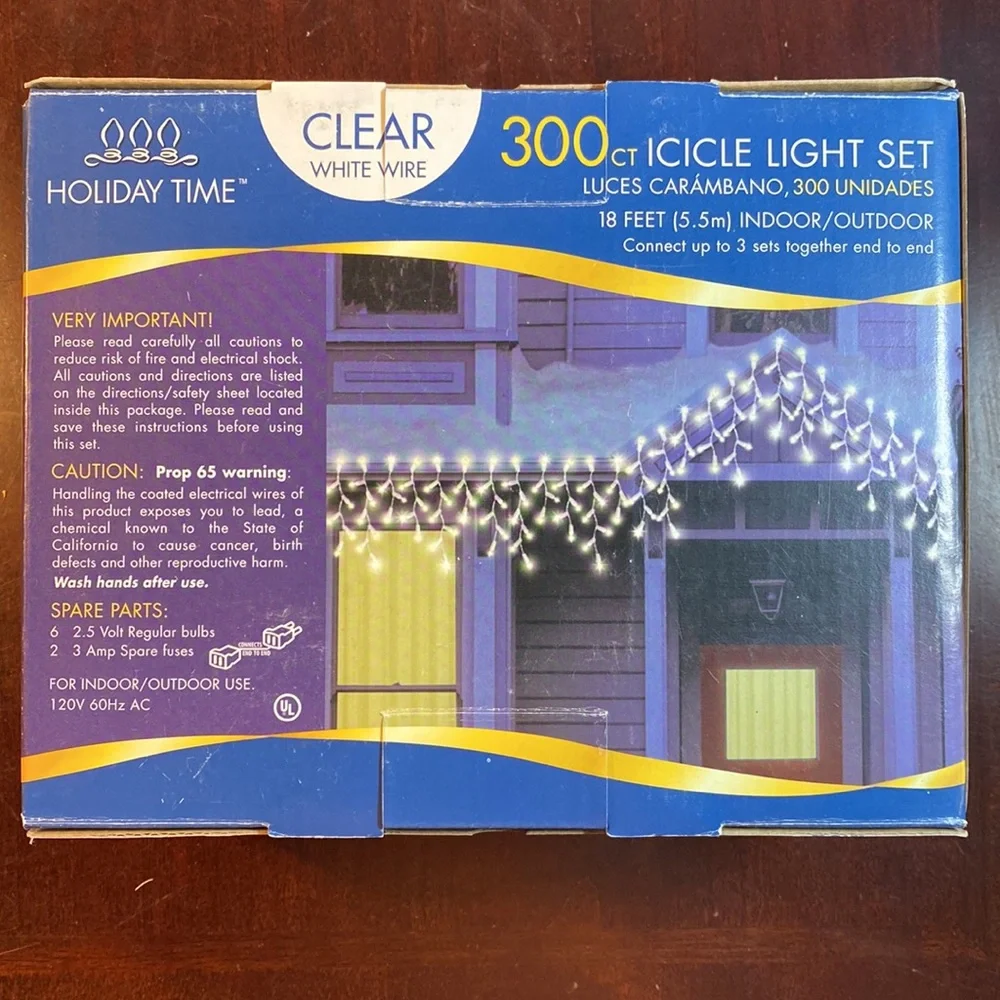 Holiday Time 300 Count 19’ Clear Icicle Light Set